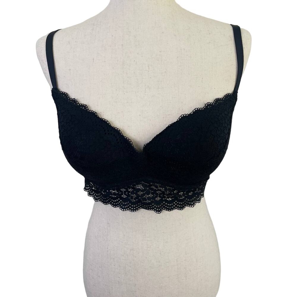 Xhilaration Black Lace Longline Convertible Padded Underwire Bra Sz 38D